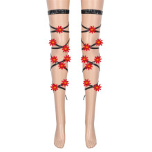 (One Size, Black) Flower Leg Wraps Elastic Cross Leg Garters Rave Thigh Leg Wraps Fairy Costume Accessories for Women