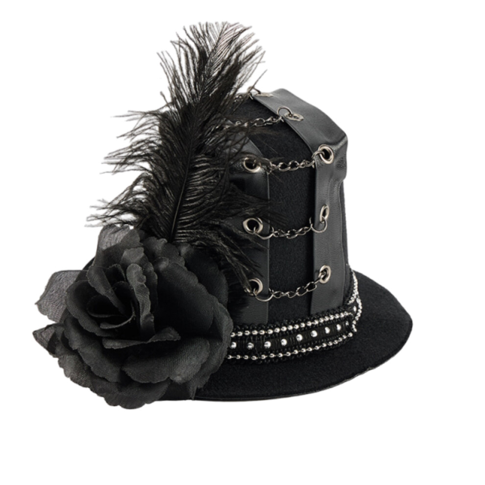 (One Size, Black) Halloween Top Hat Hair Clip Gothic Feather Flower Cap Hairpin for Women Cosplay Party Carnival Festival Headwear