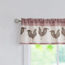 Rooster Stripe Rustic Cafe Cgicken Kitchen Country Curtains Tier, Rod Pocket Panels for Kitchen, Barnyard, Drape, 27 x 24, 2 Panels, Red