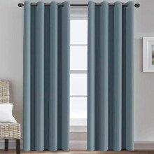 Perdea opacă albastru piatră, 132 cm lățime x 277 cm lungime, izolație termică, inele de prindere în partea de sus — Compatibilă cu tije