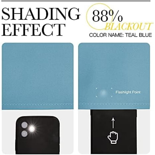 Blackout Curtains 34x60 in, Teal Blue, Microfiber with 2