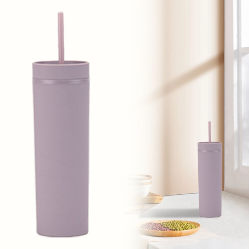 Λεπτό ποτήρι διπλού τοιχώματος 16oz με καπάκι και καλαμάκι, επαναχρησιμοποιούμενη