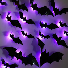 Décoration murale chauve-souris LED Stijggn pour Halloween – Stickers lumineux 3D pour intérieur/extérieur, fenêtre et fête – Compatible