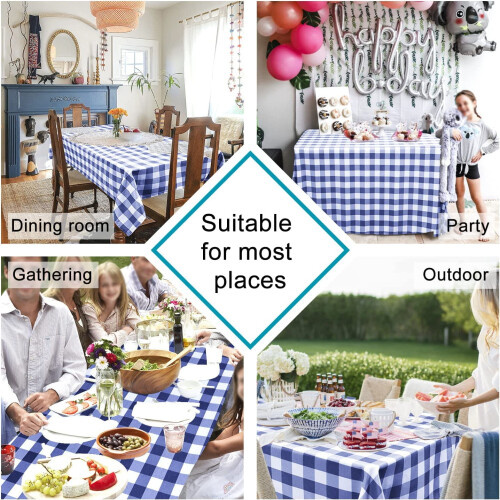 Toalha de mesa xadrez azul royal, 60x120 polegadas, resistente a rugas e manchas, impermeável, estilo vichy – para cozinha, sala de jantar e 1