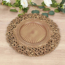 6 assiettes de présentation rondes marron de 33 cm (13 po) en acrylique à motif floral vintage avec bordures sculptées - Fournitures de