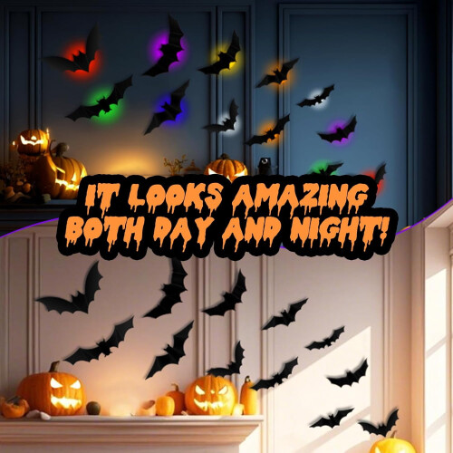 Διακόσμηση τοίχου Stijggn LED με νυχτερίδα για το Halloween – Αυτοκόλλητα Lighted3D για 2