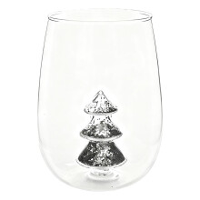 Weihnachtliches, stielloses Weinglas mit 3D-Glitzerbaum-Design