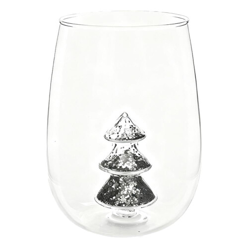 Julstjälklöst vinglas med 3D-glittergransdesign