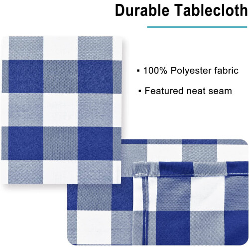 Toalha de mesa xadrez azul royal, 60x120 polegadas, resistente a rugas e manchas, impermeável, estilo vichy – para cozinha, sala de jantar e 2