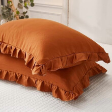 Taies d'oreiller orange brûlé, taies d'oreiller standard 51 x 66 cm, taies d'oreiller mignonnes, volants rouille, lot de 2, housse de coussin