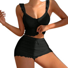Dames nachtjaponset met camisole en shorts met hoge taille | Casual loungewear | Effen kleur pyjama met ruches, maten S-3XL