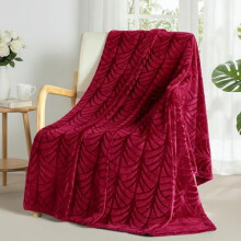 Flannel fleece tæppe 122x170 cm, blødt fløjls sofatæppe med vintage mønster, varmt og let, rød