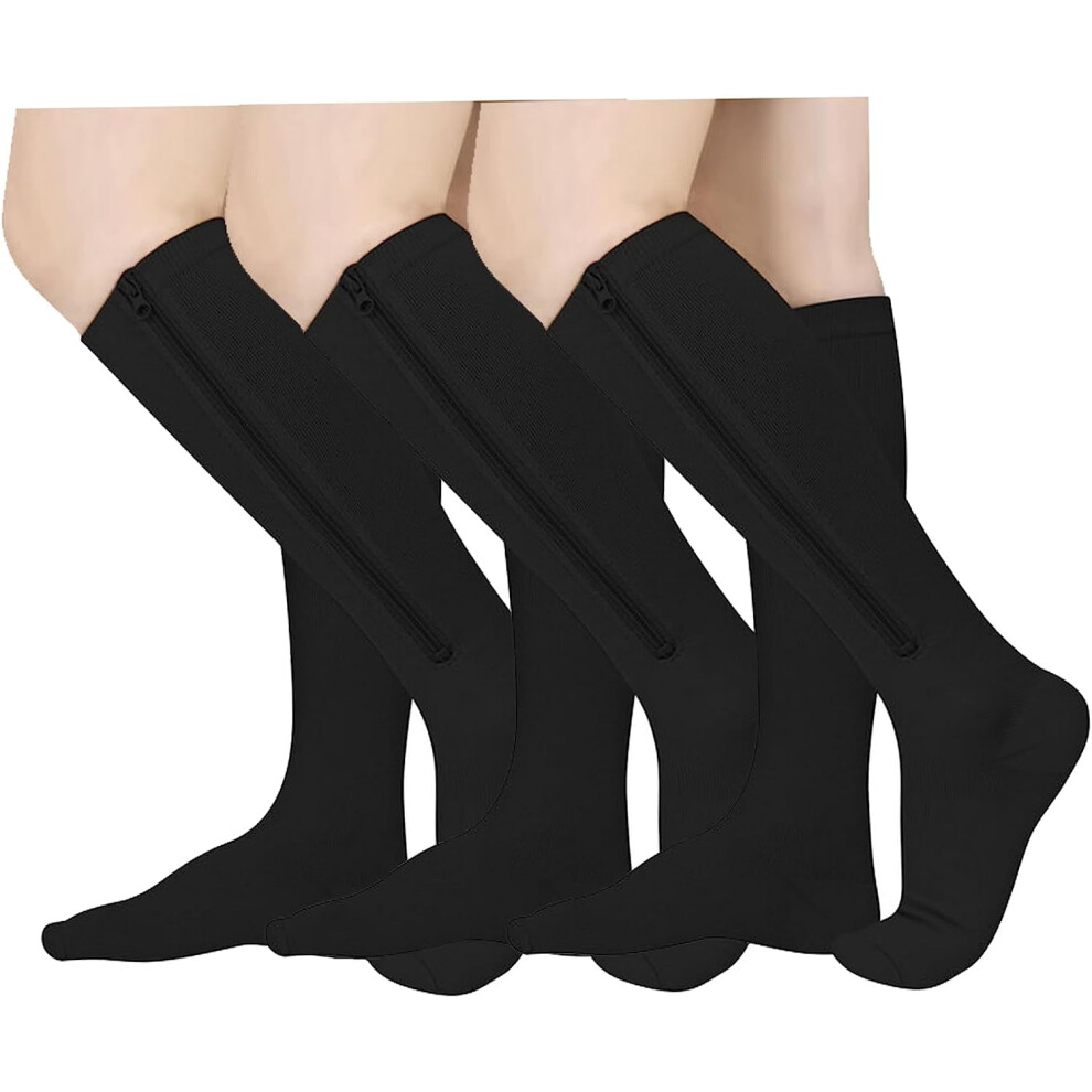 3 Pairs Zipper Compression Socks 15-20 mmHg Closed Toe Compression Stocking for Women and Men