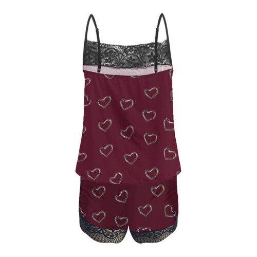 Hjerteblonder pyjamassæt til damer med camisoleshorts (S-2XL) elastisk romantisk 2