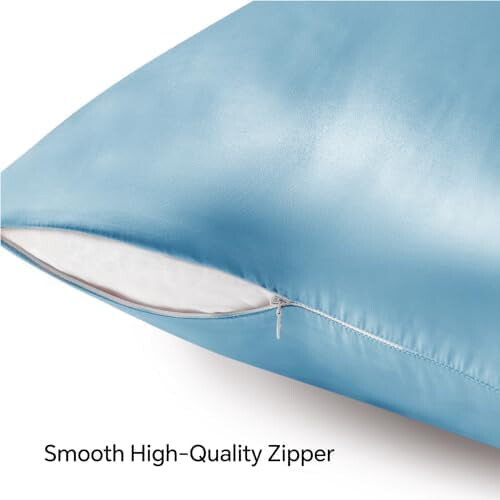 Σατέν Μαξιλαροθήκη με Φερμουάρ, Μπλε King Size (20x40"), Σετ 2 τεμαχίων, Υπεραπαλή & 1