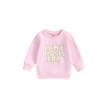 (3-4 Years, Pink) Sudadera infantil de manga larga con cuello redondo y bordado de letras, estilo casual, para niña y niño.