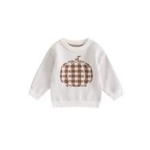 (2-3 Years, White) Mädchen Halloween Strickpullover Langarm Rundhals Kürbisprint Pullover Strickwaren
