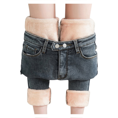 Γυναικείο τζιν με επένδυση φλις, ψηλόμεσο, λεπτό, θερμικό παντελόνι με ίσια 1