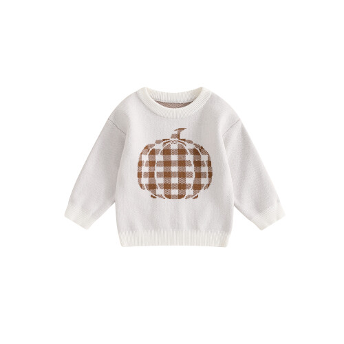 (12-18 Months, White) Mädchen Halloween Strickpullover Langarm Rundhals Kürbisprint Pullover Strickwaren