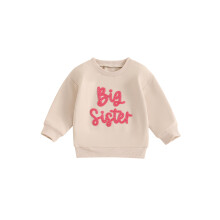 (2-3 Years, Beige) Felpe autunnali da ragazza, maniche lunghe, girocollo, ricamo di lettere, vestibilità ampia, pullover