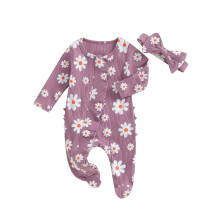 (0-3 Months, Purple) Combinaison bébé fille avec bandeau
