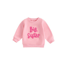 (12-18 Months, Pink) Felpe autunnali da ragazza, maniche lunghe, girocollo, ricamo di lettere, vestibilità ampia, pullover