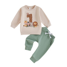 (6-12 Months, Beige) Tenue anniversaire 1 pantalon élastique.