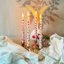 Valentine's Heart Taper Candles, 2pcs Unscented Pink Candles for Table, Wedding, Anniversary & Holiday Decor – Compatible with Standard Holders