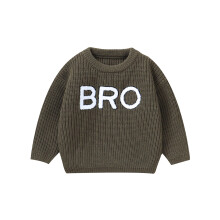 (9-12 Months, Army Green) Suéter infantil masculino de tricô grosso com bordado de letras, manga comprida e gola redonda.