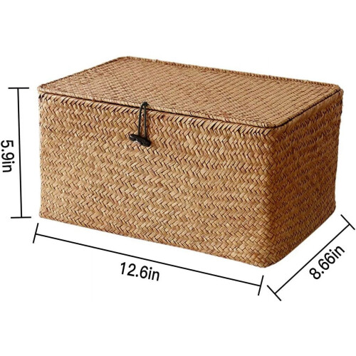 Wicker Storage Bins with Lid, 12.6" Rectangular Woven Organizer Boxes for Home & Office Supplies 1