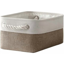 Látkový úložný koš 30x20x13,5 cm s úchyty, do skříně, hračka pro psy, dárek – bílá a khaki