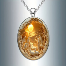 Collana con ciondolo a forma di presepe vintage e dettagli in strass per donna - Catena regolabile. Gioielli religiosi ideali come regali di Natale e
