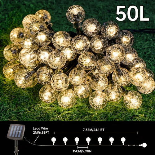 Ηλιακά φωτιστικά σε σειρά39,3ft/22,9ft/16,4ft, 100/50/20LED με φυσαλίδες, 8 λειτουργίες, πλαστικό
