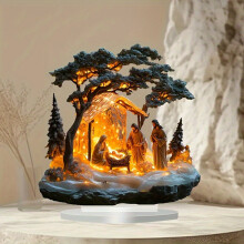 Crèche avec lumières LED, décoration de crèche, ornement de Noël avec étable pour la décoration intérieure de table.