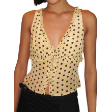 (M, Yellow) Débardeurs à volants pour femmes, coupe slim, col V, sans manches, style streetwear été