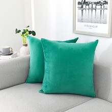 Housses de coussin décoratives en velours 56 x 56 cm (lot de 2), vert d'eau, douces, pour canapé, chambre, salon ou extérieur.