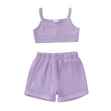 (18-24 Months, Purple) Completo estivo bambina, top senza maniche con scollo a V e pantaloncini con elastico, set 2 pezzi.