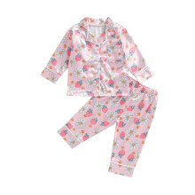 (4-5 Years, Pink) Ensemble pyjama fleuri pour petites filles, chemise à manches longues boutonnée et pantalon à taille élastique.