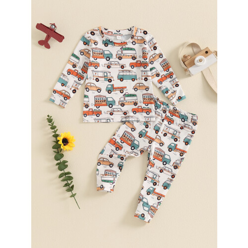 (2-3 Years, Multicolor Car) Παιδικό σετ πιτζάμας σχέδιο αυτοκινήτου/πεταλούδας/δέντρου. 2