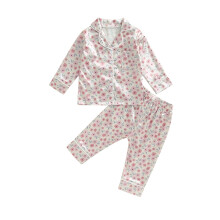 (12-18 Months, Yellow) Ensemble pyjama fleuri pour petites filles, chemise à manches longues boutonnée et pantalon à taille élastique.