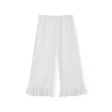 (S, White) Dames zomer capri broek effen kleur hoge taille met oogjes en open details wijde pijpen losse aantrekbroek