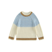(6-12 Months, Sky Blue) Suéter infantil masculino, manga comprida, gola redonda, cor contrastante, pulôver quente para o inverno.