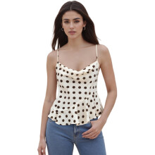 (S, Coffee) Women's Asymmetrical Ruffle Cami Tops Summer Sleeveless Dot Print Beach Tank Tops
