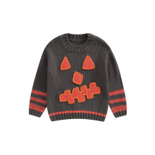 (3-4 Years, Dark Grey) Suéteres de Halloween para bebés, manga larga, cuello redondo, bordado de calabaza, tops de punto.