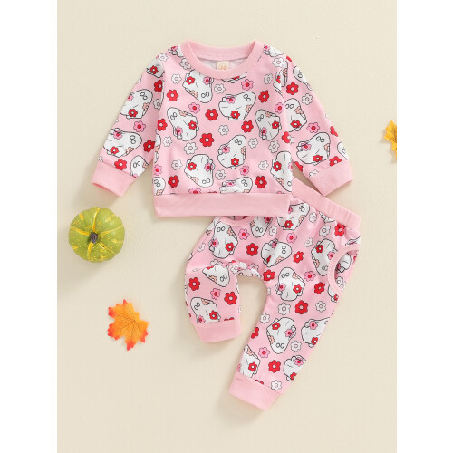 (3-6 Months, Pink) Φθινοπωρινό σετ 2 παντελόνια φλοράλ 2