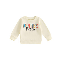 (18-24 Months, Beige) Sudadera informal para niña pequeña con estampado de letras, cuello redondo y manga larga, ideal para otoño.