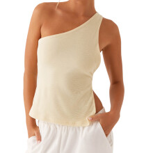 (M, Light Yellow) Off One Shoulder Tank Tops for Women Solid Stylish Side Tie Design Summer T-Shirt