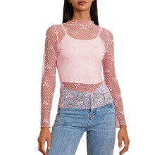 (L, Pink) T-shirts longs transparents à bretelles.