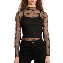 (L, Black) T-shirts longs transparents à bretelles.