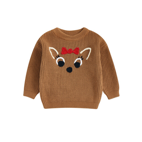 (12-18 Months, Brown) Χριστουγεννιάτικο Πουλόβερ Ταράνδων Στρογγυλή Λαιμόκοψη